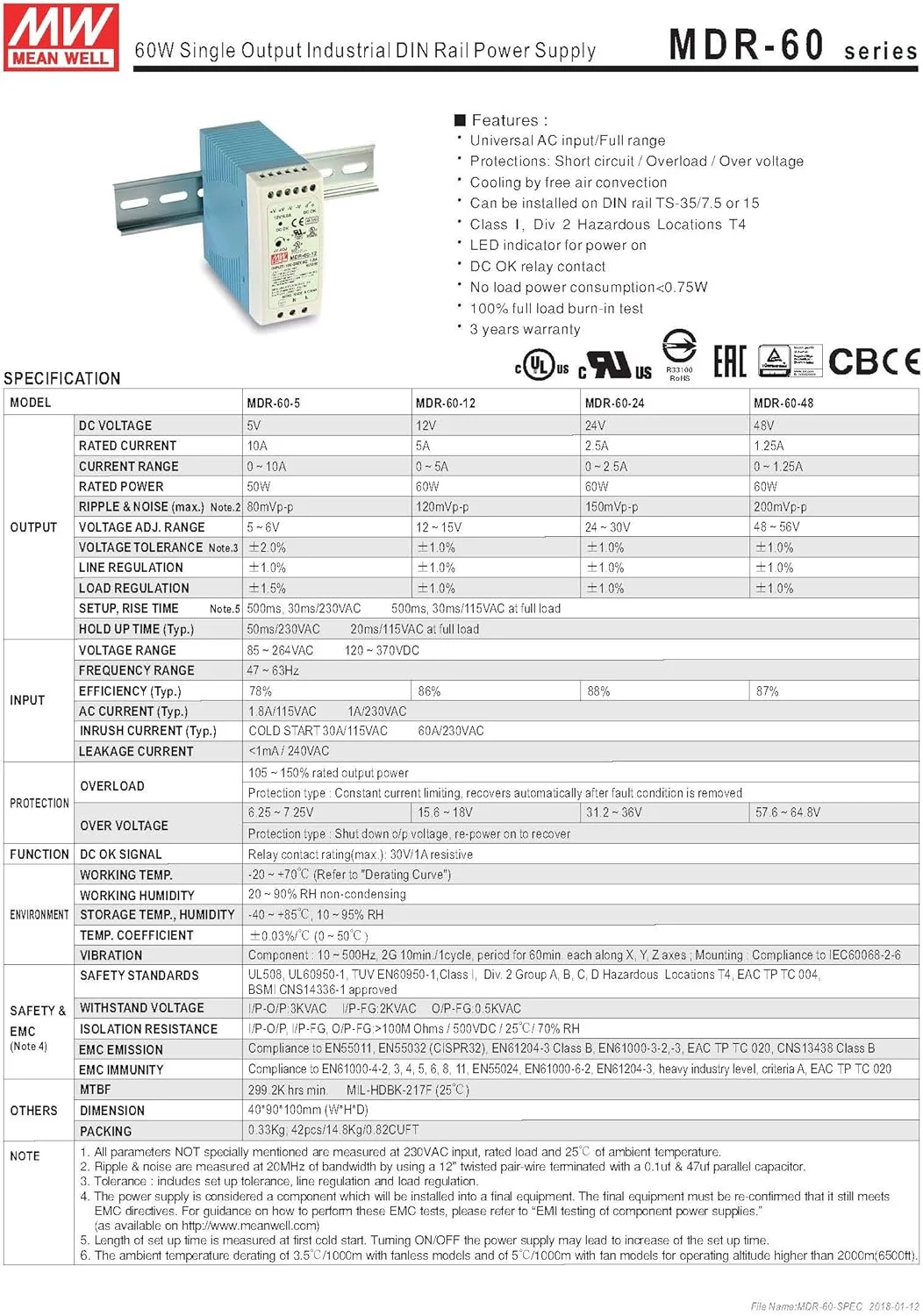 منبع تغذیه ریلی MeanWell MEAN WELL MDR-60-24 (24 ولت 2.5 آمپر 60 وات) منبع تغذیه ریلی MeanWell MEAN WELL MDR-60-24 (24 ولت 2.5 آمپر 60 وات)