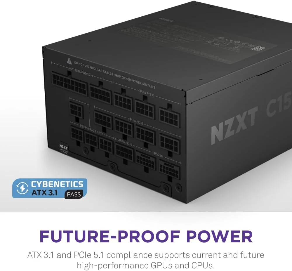 منبع تغذیه کامپیوتر NZXT C1500 Platinum 1500 وات 80 PLUS Platinum کاملاً ماژولار ATX 3.1 - مدل PA-5P1BB-UK