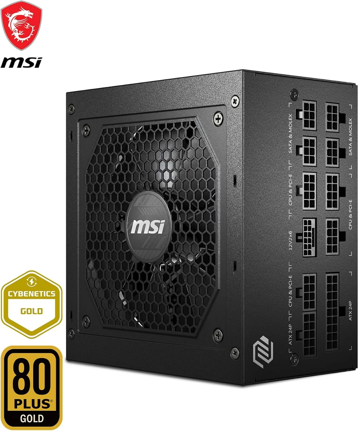 منبع تغذیه ماژولار 750 واتی MSI MAG A750GL PCIE5، نسخه Intel ATX12V 3.0، فن خنک کننده 120 میلی متری، رتبه بندی بازدهی 80 Plus Gold، 4 کانکتور PCIe 6+2 پین، 8 کانکتور SATA - مشکی