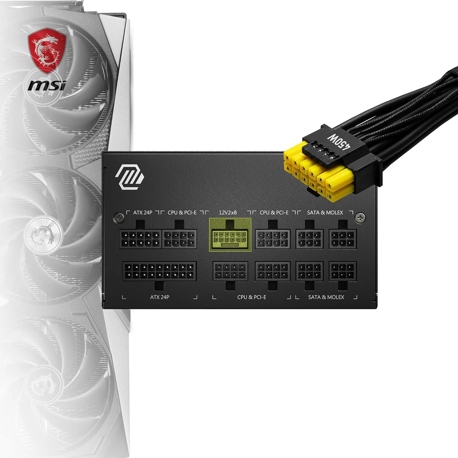 منبع تغذیه ماژولار 750 واتی MSI MAG A750GL PCIE5، نسخه Intel ATX12V 3.0، فن خنک کننده 120 میلی متری، رتبه بندی بازدهی 80 Plus Gold، 4 کانکتور PCIe 6+2 پین، 8 کانکتور SATA - مشکی