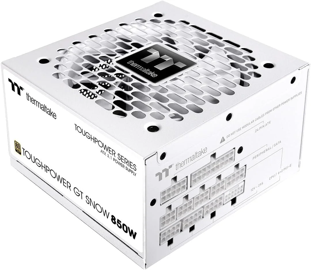 منبع تغذیه ترمالتیک Toughpower GT 850W ATX 3.1 استاندارد: بازدهی 80 پلاس گلد، فن هوشمند Zero، کانکتور بومی 450W PCIe 5.1 - سفید برفی