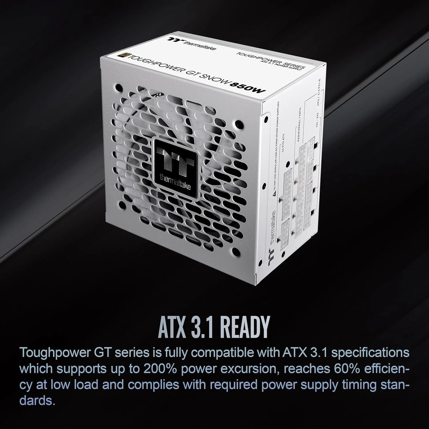 منبع تغذیه ترمالتیک Toughpower GT 850W ATX 3.1 استاندارد: بازدهی 80 پلاس گلد، فن هوشمند Zero، کانکتور بومی 450W PCIe 5.1 - سفید برفی منبع تغذیه ترمالتیک Toughpower GT 850W ATX 3.1 استاندارد: بازدهی 80 پلاس گلد، فن هوشمند Zero، کانکتور بومی 450W PCIe 5.1 - سفید برفی