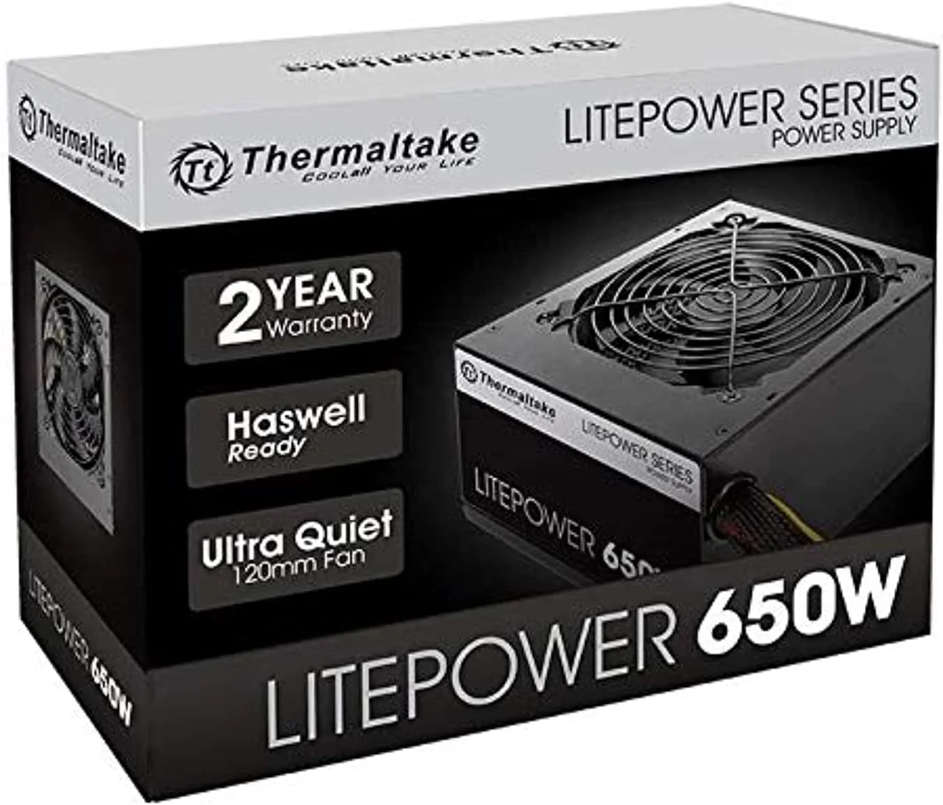 منبع تغذیه 650 وات Thermaltake Litepower، غیر ماژولار، ATX 2.3 و EPS، Active-PFC، PSU، 12 سانتی متر، EU/Non، 80PLUS - مشکی