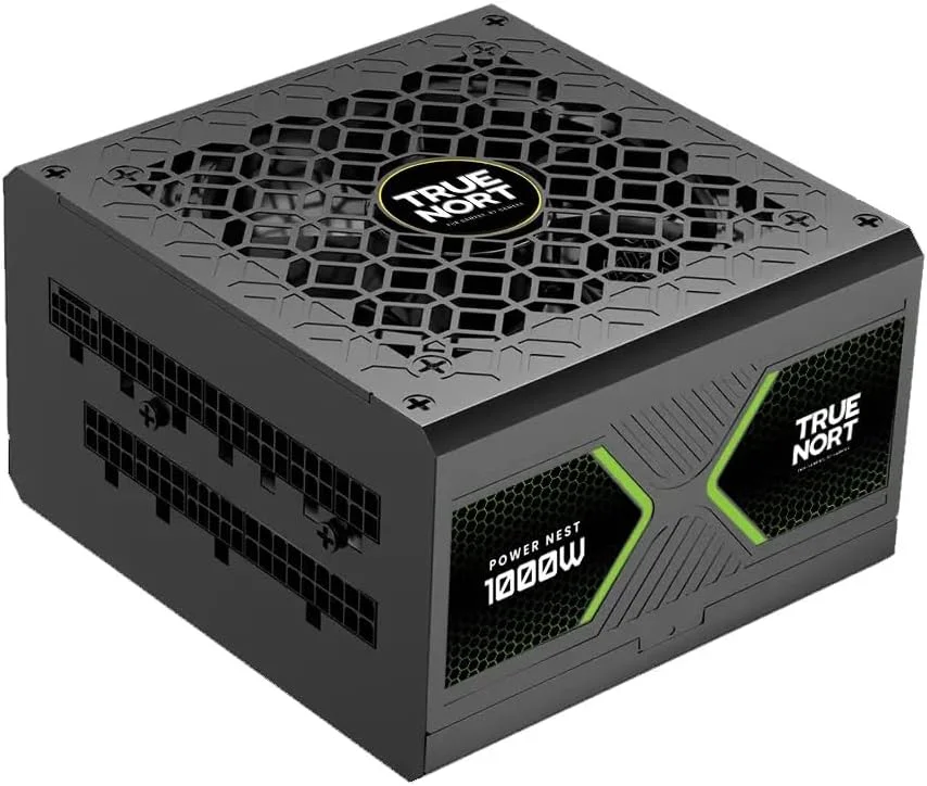 منبع تغذیه 1000 واتی TrueNort با گواهینامه 80 پلاس گلد، کاملاً ماژولار، ATX 3.1، PCIe 5.1، گواهینامه Cybenetics Gold، خازن های ژاپنی 12 ولت، عملکرد بی صدا، منبع تغذیه گیمینگ سایز 150 میلی متر، مشکی