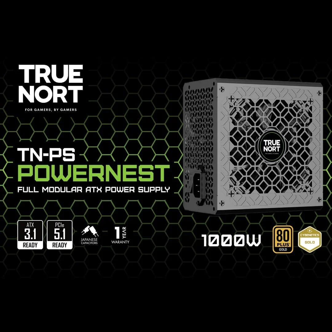 منبع تغذیه 1000 واتی TrueNort با گواهینامه 80 پلاس گلد، کاملاً ماژولار، ATX 3.1، PCIe 5.1، گواهینامه Cybenetics Gold، خازن های ژاپنی 12 ولت، عملکرد بی صدا، منبع تغذیه گیمینگ سایز 150 میلی متر، مشکی منبع تغذیه 1000 واتی TrueNort با گواهینامه 80 پلاس گلد، کاملاً ماژولار، ATX 3.1، PCIe 5.1، گواهینامه Cybenetics Gold، خازن های ژاپنی 12 ولت، عملکرد بی صدا، منبع تغذیه گیمینگ سایز 150 میلی متر، مشکی