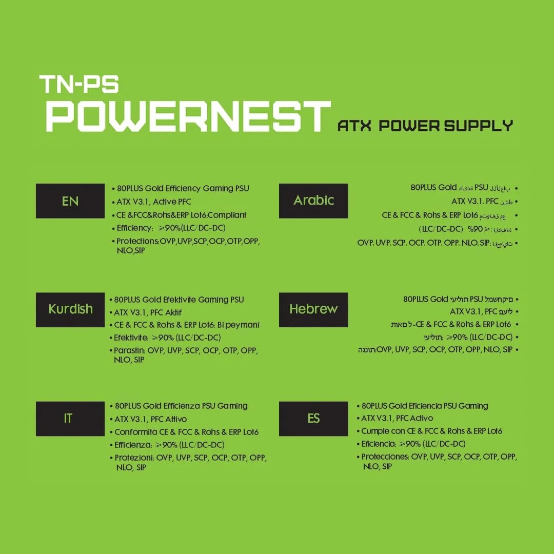 منبع تغذیه 850 وات TrueNort با گواهینامه 80 پلاس گلد، کاملاً ماژولار، ATX 3.1 PCIe 5.1، بازدهی طلایی Cybenetics، خازن های ژاپنی 12 ولت، عملکرد بی صدا، منبع تغذیه گیمینگ سایز 150 میلی متر، مشکی منبع تغذیه 850 وات TrueNort با گواهینامه 80 پلاس گلد، کاملاً ماژولار، ATX 3.1 PCIe 5.1، بازدهی طلایی Cybenetics، خازن های ژاپنی 12 ولت، عملکرد بی صدا، منبع تغذیه گیمینگ سایز 150 میلی متر، مشکی