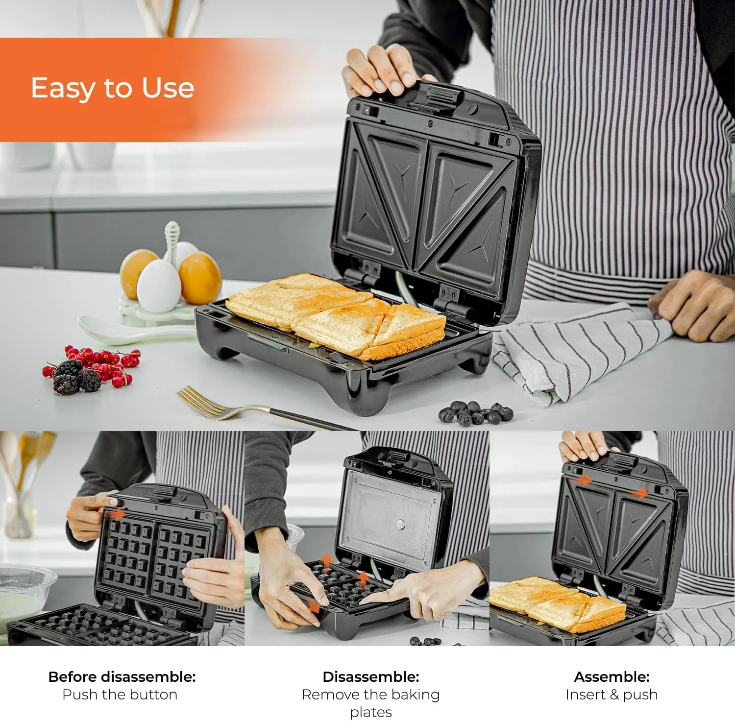 ساندویچ ساز 2 تکه 750 واتی Geepas - پخت ساندویچ های ترد و خوشمزه، دسته لمسی خنک، کنترل اتوماتیک دما و صفحه نچسب برای صبحانه و میان وعده پنیر