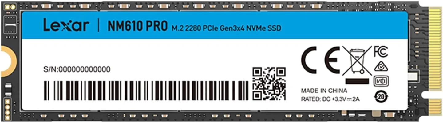 حافظه اس اس دی Lexar NM610PRO، M.2 2280 PCIe Gen3x4 NVMe 1.4 SSD 1TB داخلی، سرعت خواندن تا 3300 مگابایت بر ثانیه، سرعت نوشتن 2600 مگابایت بر ثانیه، درایوهای فلش 3D NAND برای نوت بوک، دسکتاپ، کامپیوتر