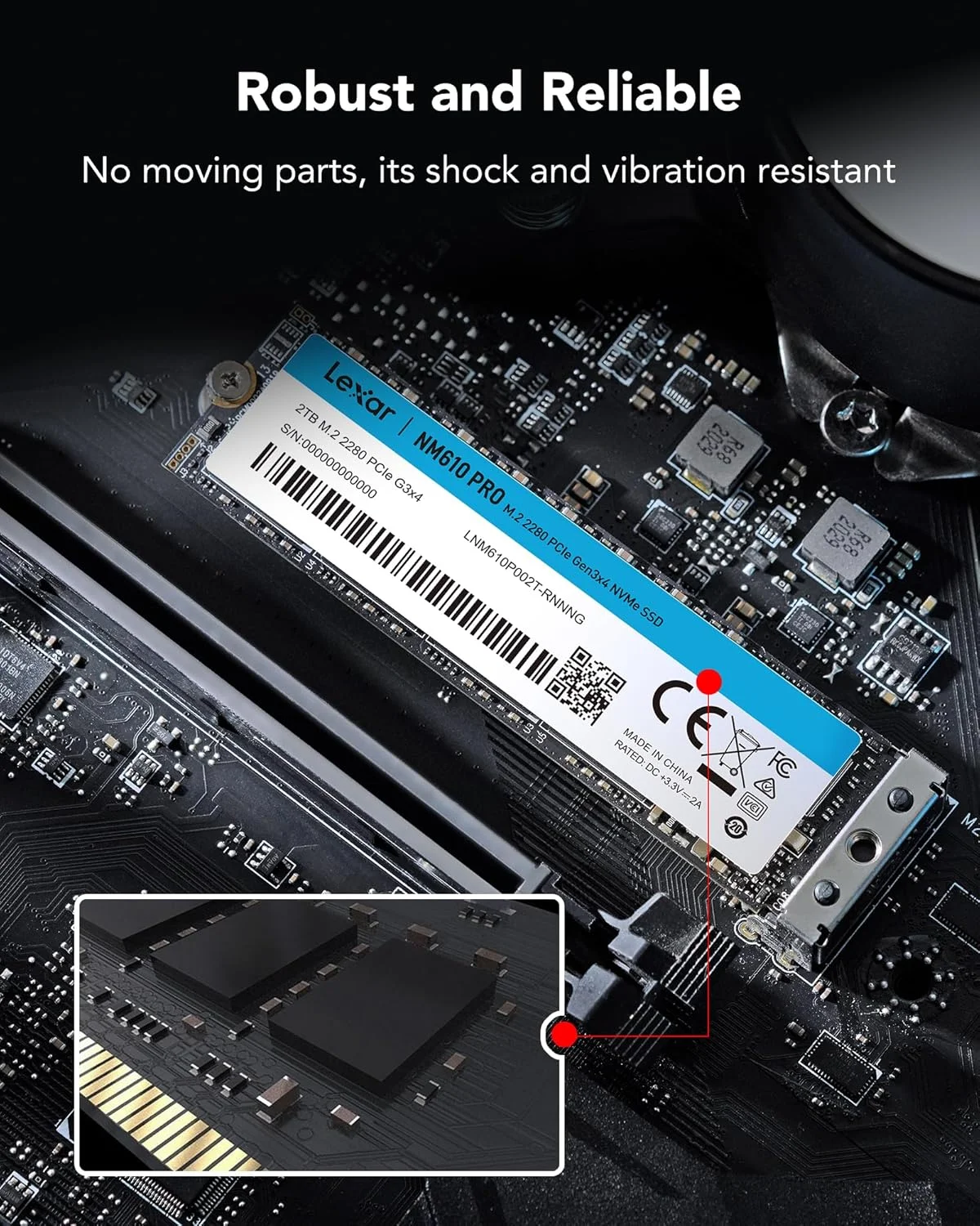 حافظه اس اس دی Lexar NM610PRO، M.2 2280 PCIe Gen3x4 NVMe 1.4 SSD 1TB داخلی، سرعت خواندن تا 3300 مگابایت بر ثانیه، سرعت نوشتن 2600 مگابایت بر ثانیه، درایوهای فلش 3D NAND برای نوت بوک، دسکتاپ، کامپیوتر حافظه اس اس دی Lexar NM610PRO، M.2 2280 PCIe Gen3x4 NVMe 1.4 SSD 1TB داخلی، سرعت خواندن تا 3300 مگابایت بر ثانیه، سرعت نوشتن 2600 مگابایت بر ثانیه، درایوهای فلش 3D NAND برای نوت بوک، دسکتاپ، کامپیوتر