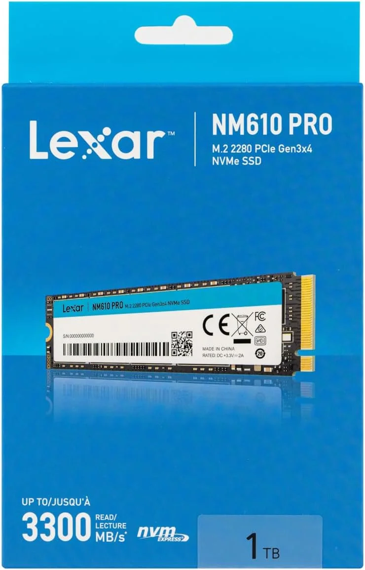 حافظه اس اس دی Lexar NM610PRO، M.2 2280 PCIe Gen3x4 NVMe 1.4 SSD 1TB داخلی، سرعت خواندن تا 3300 مگابایت بر ثانیه، سرعت نوشتن 2600 مگابایت بر ثانیه، درایوهای فلش 3D NAND برای نوت بوک، دسکتاپ، کامپیوتر حافظه اس اس دی Lexar NM610PRO، M.2 2280 PCIe Gen3x4 NVMe 1.4 SSD 1TB داخلی، سرعت خواندن تا 3300 مگابایت بر ثانیه، سرعت نوشتن 2600 مگابایت بر ثانیه، درایوهای فلش 3D NAND برای نوت بوک، دسکتاپ، کامپیوتر