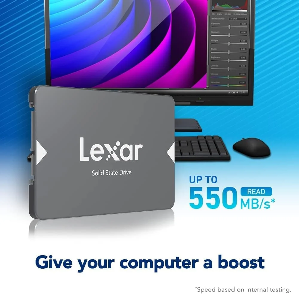 درایو حالت جامد داخلی Lexar NS100 2.5” SATA III 6Gb/s با ظرفیت 1 ترابایت، سرعت خواندن تا 550 مگابایت بر ثانیه، برای لپ تاپ، کامپیوتر/رایانه شخصی (LNS100-1TRB) درایو حالت جامد داخلی Lexar NS100 2.5” SATA III 6Gb/s با ظرفیت 1 ترابایت، سرعت خواندن تا 550 مگابایت بر ثانیه، برای لپ تاپ، کامپیوتر/رایانه شخصی (LNS100-1TRB)