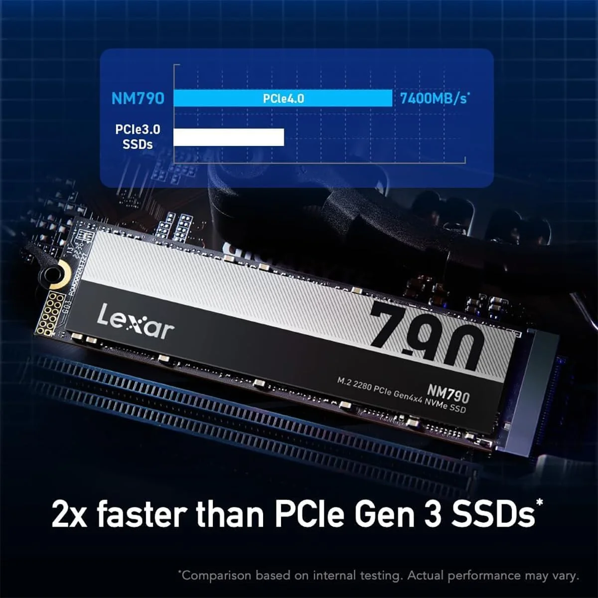 درایو حالت جامد داخلی Lexar NM790 SSD 4TB PCIe Gen4 NVMe M.2 2280، سرعت تا 7400 مگابایت بر ثانیه، سازگار با PS5، برای گیمرها و سازندگان (LNM790X004T-RNNNU)