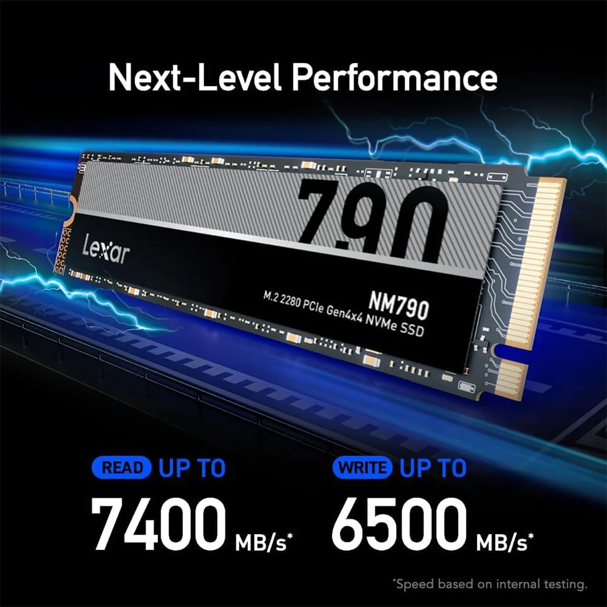 درایو حالت جامد داخلی Lexar NM790 SSD 4TB PCIe Gen4 NVMe M.2 2280، سرعت تا 7400 مگابایت بر ثانیه، سازگار با PS5، برای گیمرها و سازندگان (LNM790X004T-RNNNU)