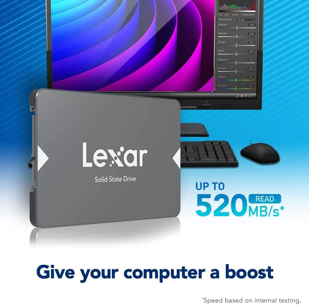 درایو حالت جامد داخلی 2 ترابایتی Lexar NS100 2.5” SATA III 6Gb/s، سرعت خواندن تا 550 مگابایت بر ثانیه، SSD داخلی برای لپ تاپ، کامپیوتر رومیزی/PC (LNS100-2TRB)، مشکی