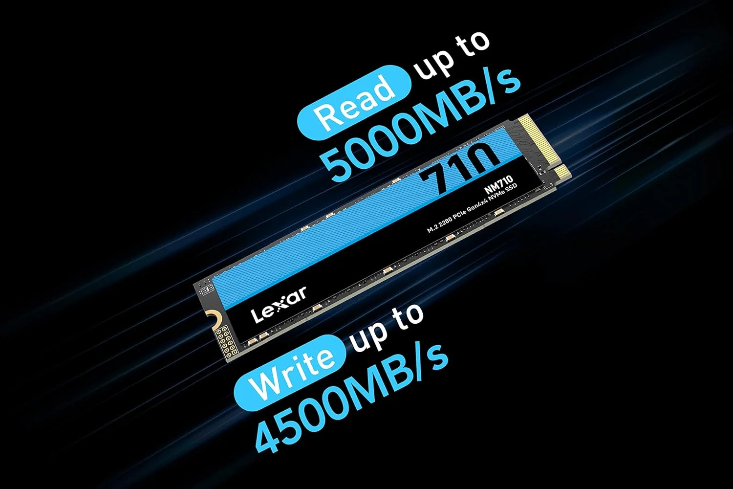 حافظه اس اس دی Lexar NM710 با ظرفیت 1 ترابایت، M.2 2280 PCIe Gen4x4 NVMe داخلی، سرعت خواندن تا 5000 مگابایت بر ثانیه، سرعت نوشتن 4500 مگابایت بر ثانیه، درایو حالت جامد داخلی برای کامپیوتر، لپ تاپ و گیمرها (LNM710X001T-RNNNG)