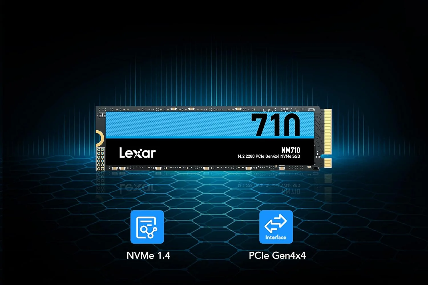 حافظه اس اس دی Lexar NM710 با ظرفیت 1 ترابایت، M.2 2280 PCIe Gen4x4 NVMe داخلی، سرعت خواندن تا 5000 مگابایت بر ثانیه، سرعت نوشتن 4500 مگابایت بر ثانیه، درایو حالت جامد داخلی برای کامپیوتر، لپ تاپ و گیمرها (LNM710X001T-RNNNG)