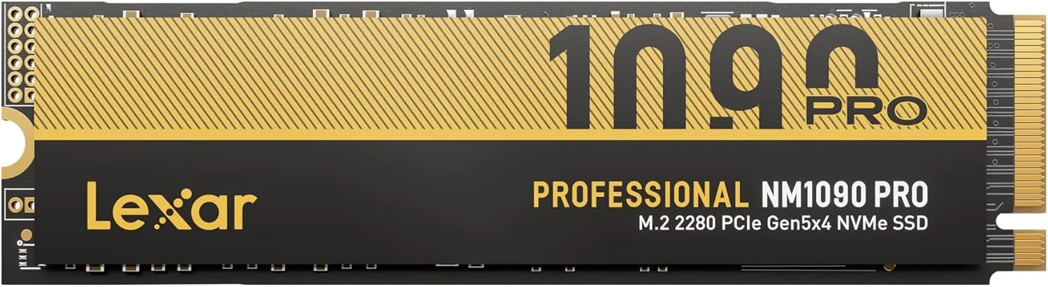 حافظه اس اس دی Lexar NM1090 PRO با ظرفیت 1 ترابایت، PCIe Gen5 NVMe M.2 2280، سرعت خواندن/نوشتن تا 14000/10000 مگابایت بر ثانیه، طراحی پیشرفته کنترل حرارت، فعال شده با DirectStorage، برای گیمرها و تولیدکنندگان محتوا (LNM109P001T-RNNNU)