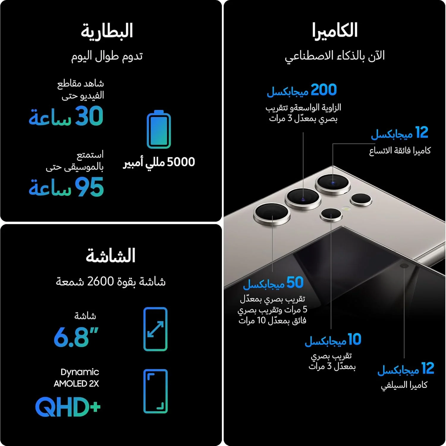 گوشی هوشمند SAMSUNG Galaxy S24 Ultra، تلفن هوش مصنوعی، حافظه 256 گیگابایت، خاکستری تیتانیومی، رم 12 گیگابایت، دوربین 200 مگاپیکسل، قلم S Pen، عمر باتری طولانی (نسخه امارات)