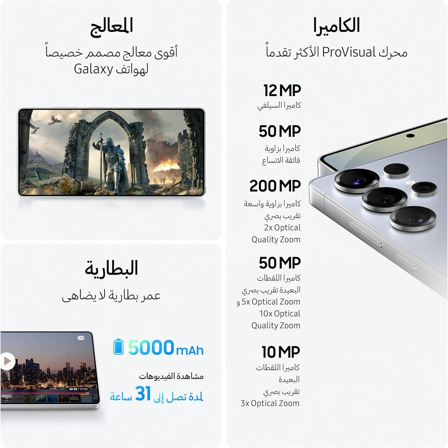گوشی هوشمند Samsung Galaxy S25 Ultra AI، حافظه 256 گیگابایت، رم 12 گیگابایت، تیتانیوم مشکی، اندروید، دوربین 200 مگاپیکسل، قلم S Pen، عمر باتری طولانی (نسخه امارات)