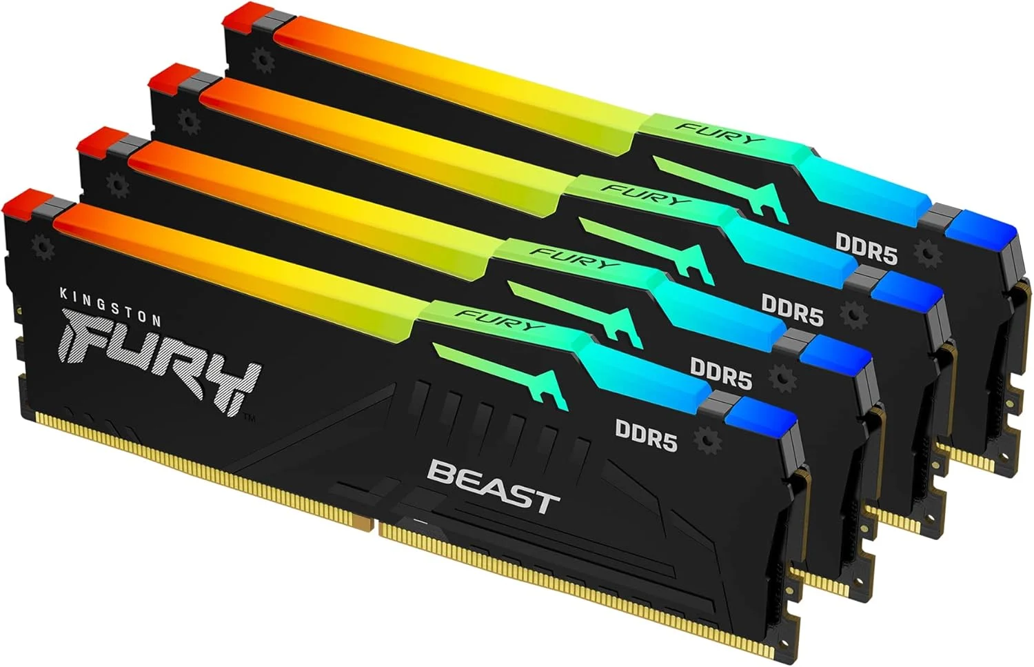حافظه رم دسکتاپ گیمینگ کینگستون FURY Beast Black RGB XMP DDR5 با ظرفیت 128 گیگابایت و سرعت 5200MT/s CL40 DIMM (کیت 4 عددی) - KF552C40BBAK4-128