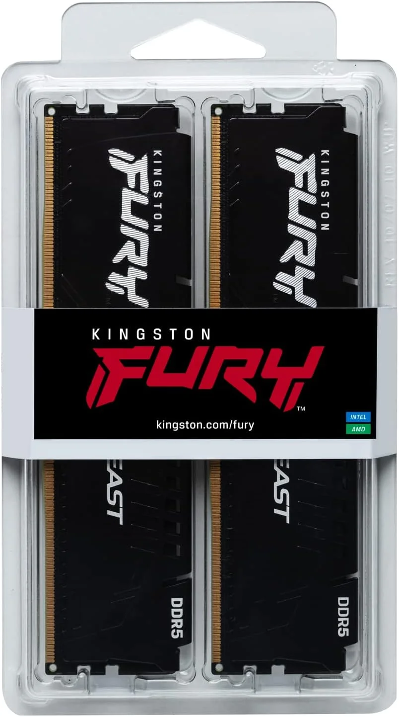 کیت حافظه رم گیمینگ دسکتاپ کینگستون FURY Beast DDR5 با ظرفیت 64 گیگابایت (2 عدد 32 گیگابایتی) با سرعت 5600MT/s و CL40 مدل KF556C40BBK2 64، مشکی کیت حافظه رم گیمینگ دسکتاپ کینگستون FURY Beast DDR5 با ظرفیت 64 گیگابایت (2 عدد 32 گیگابایتی) با سرعت 5600MT/s و CL40 مدل KF556C40BBK2 64، مشکی