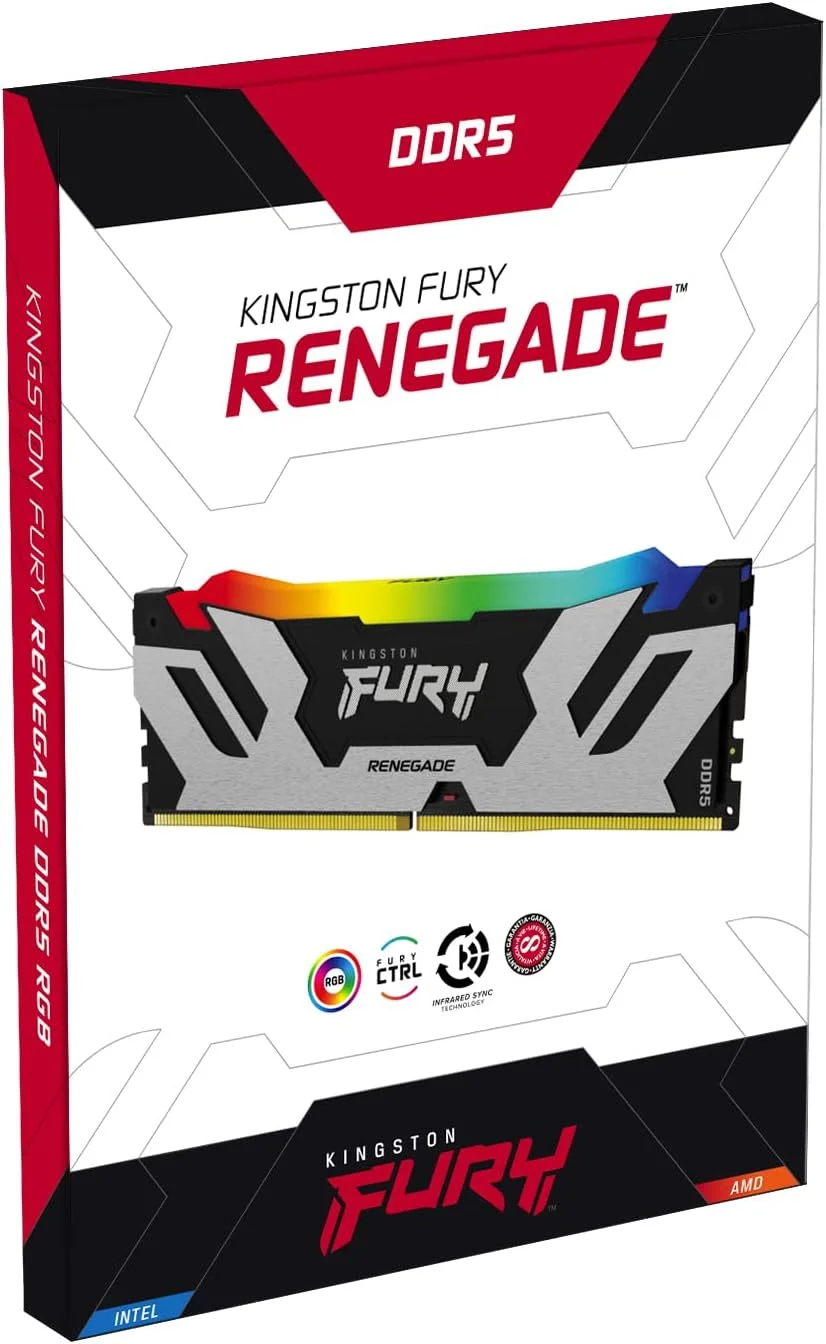 کینگستون FURY Renegade DDR5 RGB نقره ای/مشکی XMP 24 گیگابایت 8000MT/s CL38 DIMM حافظه رم گیمینگ دسکتاپ تک ماژول - KF580C38RSA-24 کینگستون FURY Renegade DDR5 RGB نقره ای/مشکی XMP 24 گیگابایت 8000MT/s CL38 DIMM حافظه رم گیمینگ دسکتاپ تک ماژول - KF580C38RSA-24
