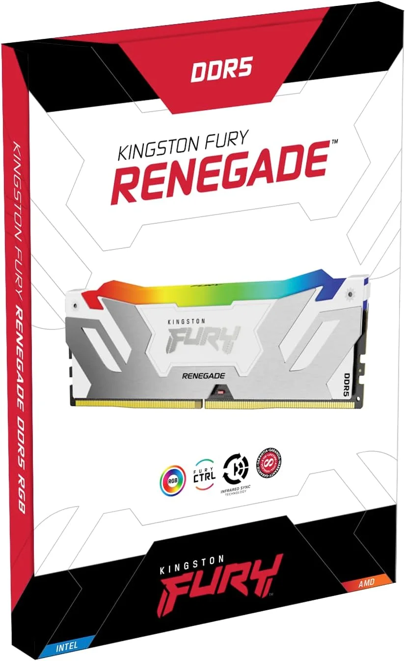 رم گیمینگ دسکتاپ کینگستون Fury Renegade KF588CU42RWA-24 DDR5 RGB نقرهای/سفید XMP 24GB 8800MT/s CL42 CUDIMM تک ماژول رم گیمینگ دسکتاپ کینگستون Fury Renegade KF588CU42RWA-24 DDR5 RGB نقرهای/سفید XMP 24GB 8800MT/s CL42 CUDIMM تک ماژول