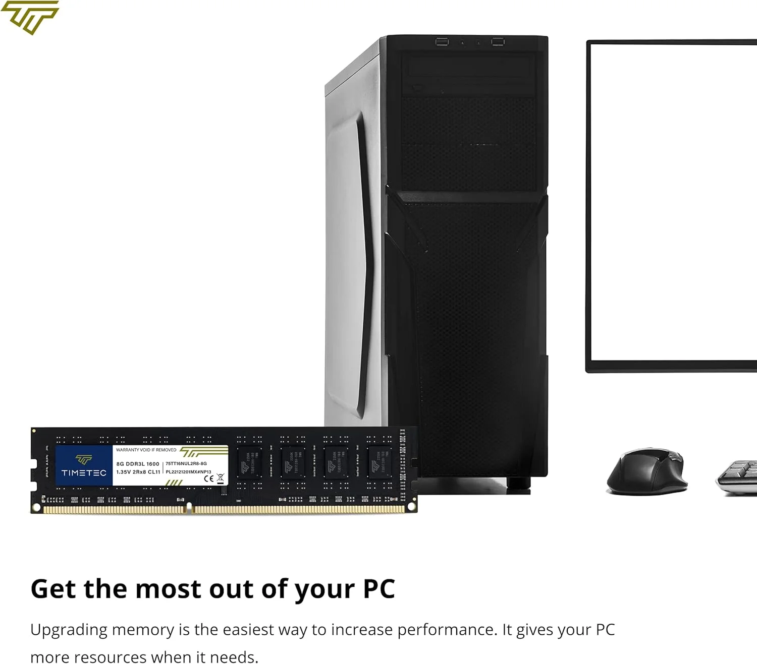 کیت 16 گیگابایتی (2x8 گیگابایت) Timetec DDR3L / DDR3 1600MHz (DDR3L-1600) PC3L-12800 / PC3-12800 Non-ECC Unbuffered 1.35V/1.5V CL11 2Rx8 Dual Rank 240 Pin UDIMM حافظه رم کامپیوتر رومیزی (SDRAM) ارتقاء ماژول