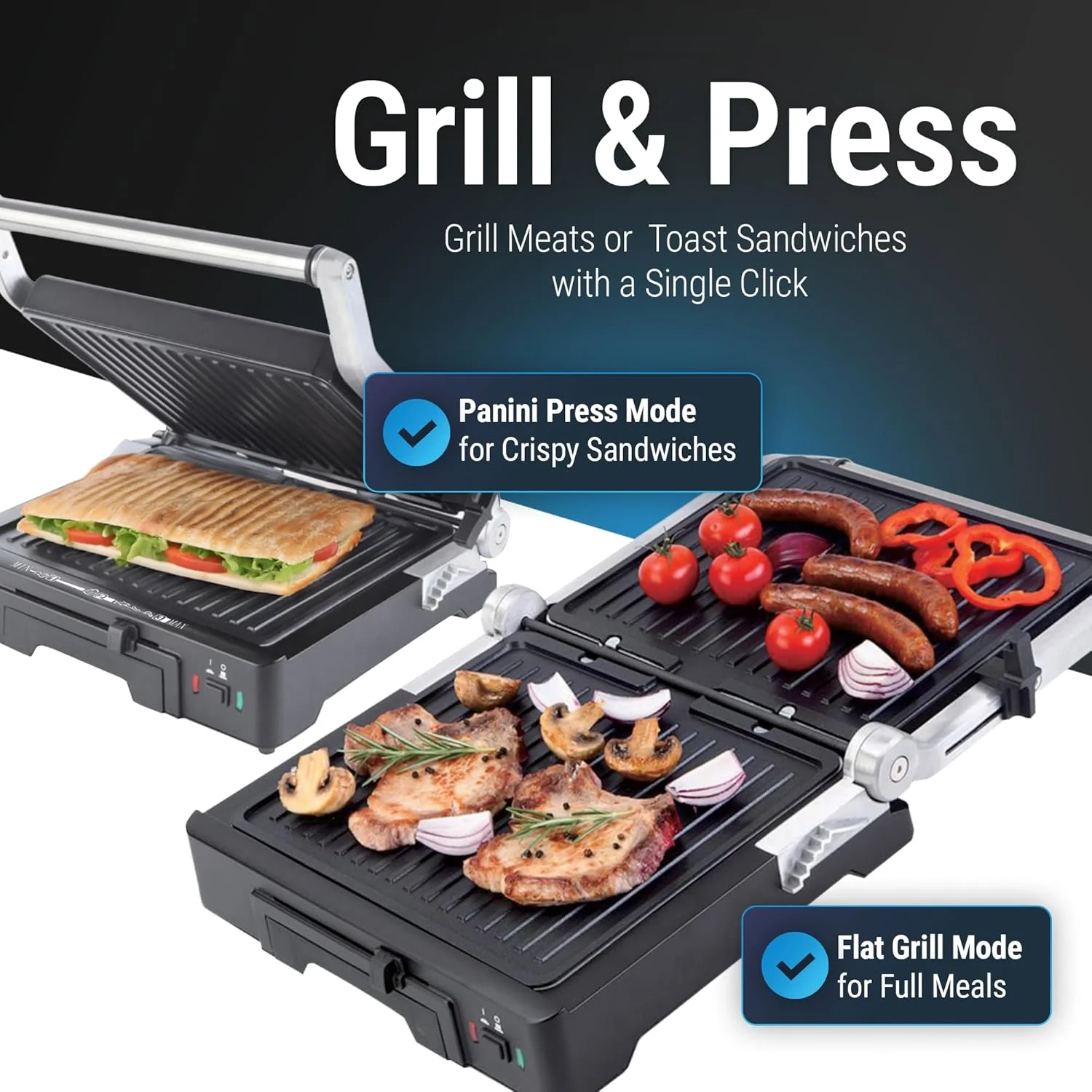 گریل تماسی دوو - گریل پرس 2000 وات با کنترل دما، تنظیم ارتفاع، سطح نچسب برای پانینی، گوشت، سبزیجات - DCG-5003 - 2 سال گارانتی