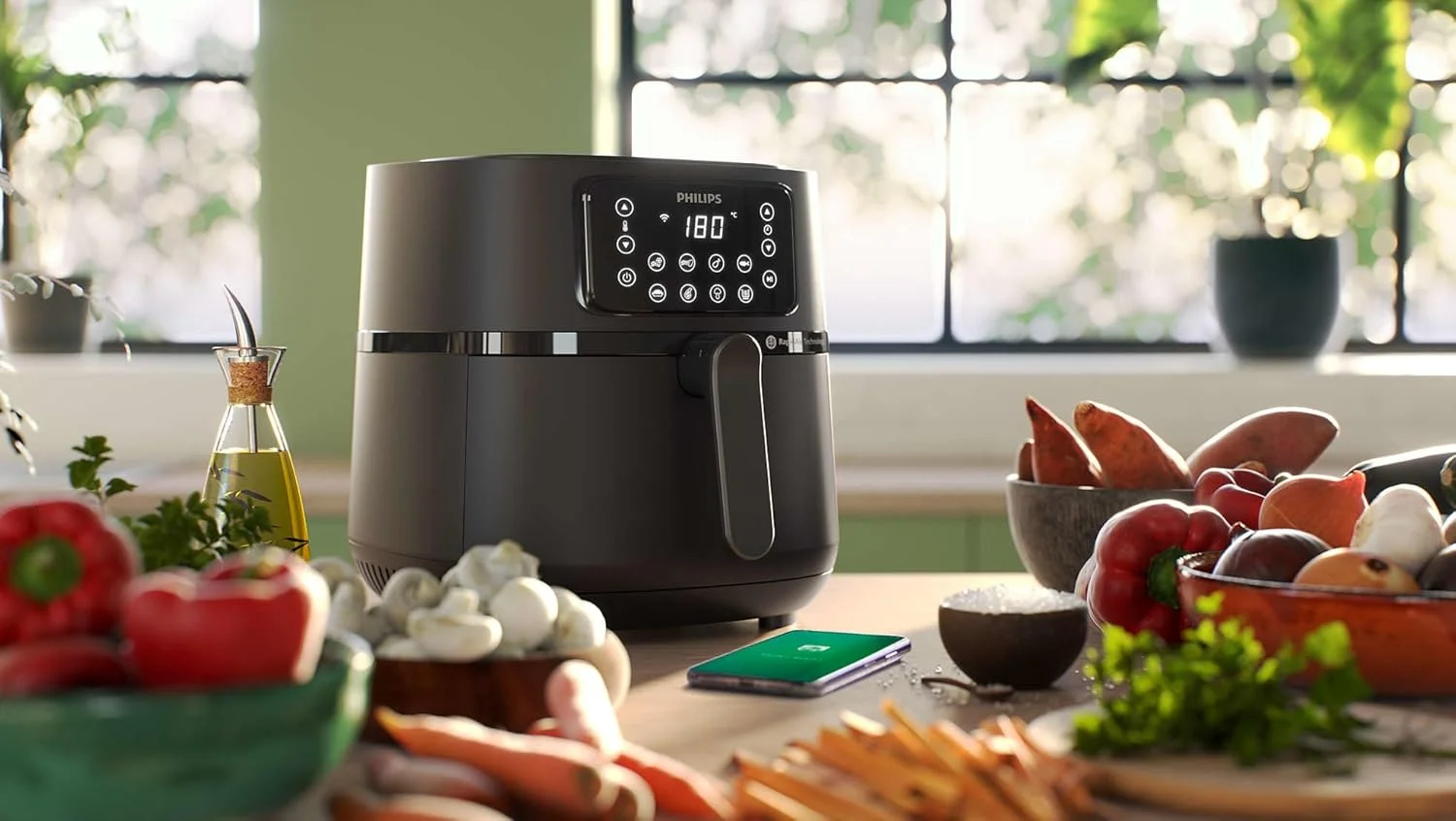 سرخ کن فیلیپس سری 5000 XXL متصل به برنامه Home ID - ظرفیت 7.2 لیتر، توان 2000 وات، فناوری Rapid Air، دارای سینی پخت، مدل HD9285/93