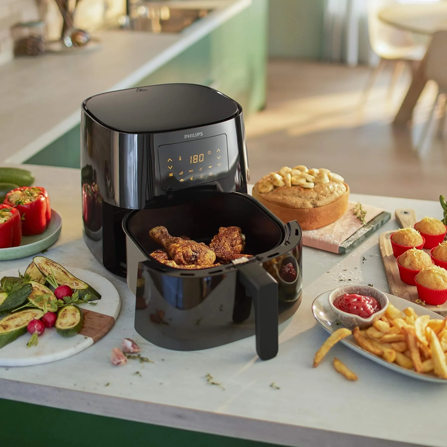 سرخ کن بدون روغن فیلیپس مدل Essential Airfryer XL با ظرفیت 2.65 پوند/6.2 لیتر، دیجیتال با تکنولوژی Rapid Air، سبد با تمیز کردن آسان، مشکی مدل HD9270/91