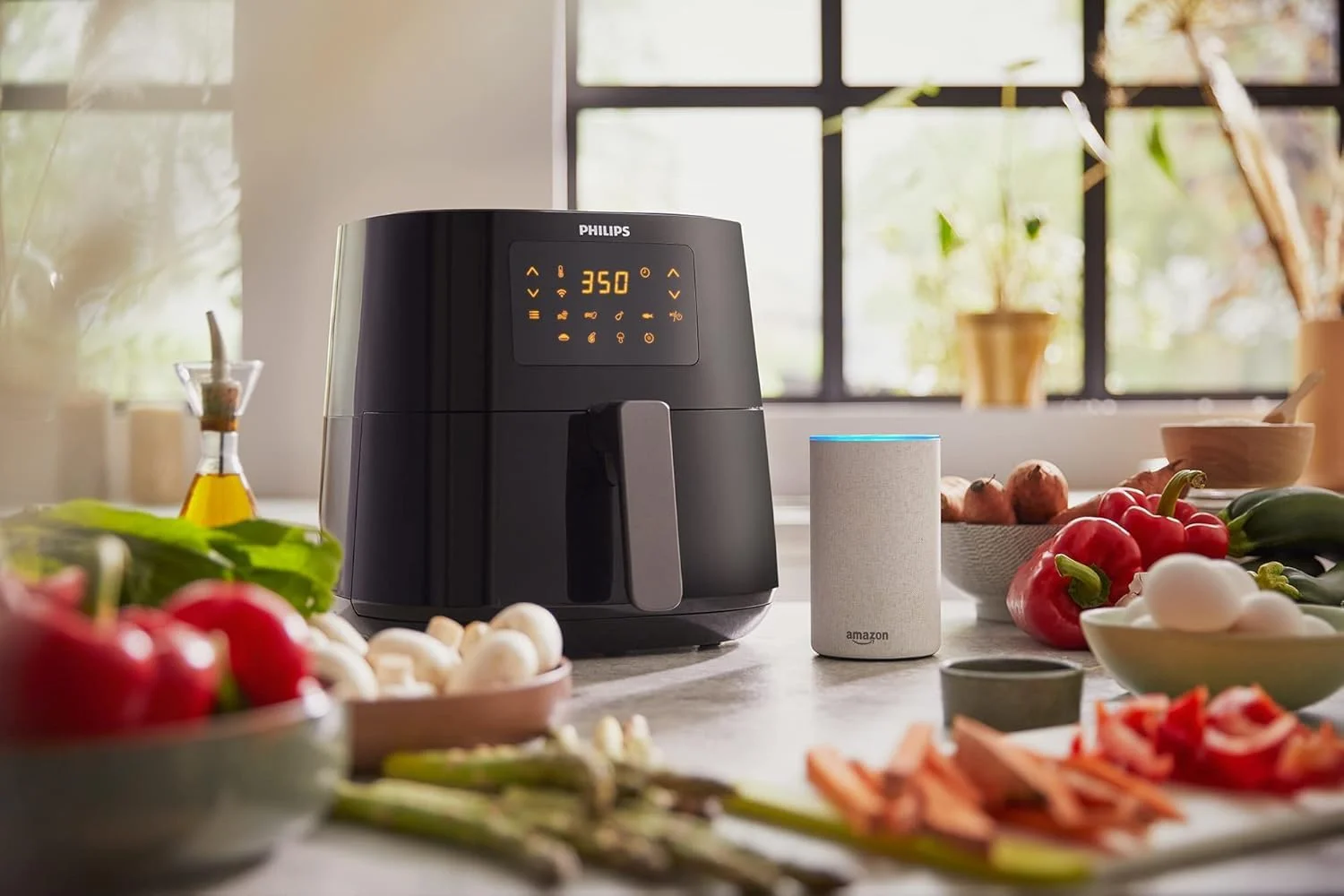 سرخ کن دیجیتال متصل فیلیپس مدل Essential Connected XL با ظرفیت 2.65 پوند/6.2 لیتر، فناوری Rapid Air، اتصال Wi-Fi (برنامه Kitchen+)، سازگار با Alexa، مشکی - HD9280/91