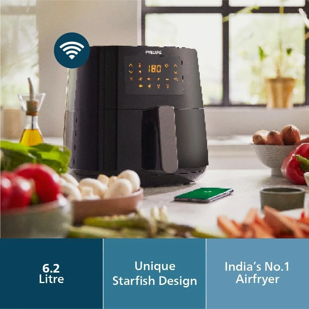 سرخ کن بدون روغن 6.2 لیتری فیلیپس مدل HD9280/91 (Essential) متصل به برنامه - فناوری Rapid Air، سبد Quick Clean، برنامه HomeID، مشکی