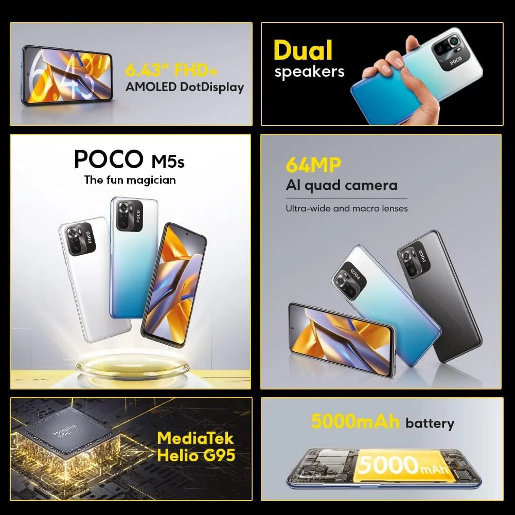 گوشی موبایل شیائومی Poco M5s دو سیم کارت 64 گیگابایت حافظه داخلی + 4 گیگابایت رم (فقط GSM | بدون CDMA) نسخه بین المللی و آنلاک شده کارخانه 4G/LTE (سفید) گوشی موبایل شیائومی Poco M5s دو سیم کارت 64 گیگابایت حافظه داخلی + 4 گیگابایت رم (فقط GSM | بدون CDMA) نسخه بین المللی و آنلاک شده کارخانه 4G/LTE (سفید)