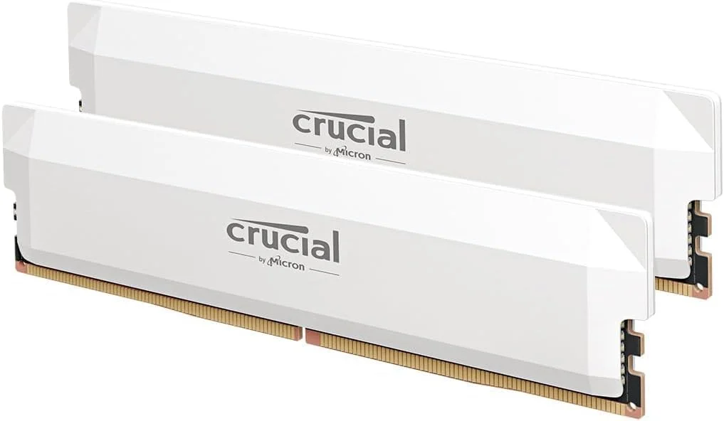 کیت رم 32 گیگابایتی Crucial Pro DDR5 (2x16GB) 6400MHz CL38، حافظه گیمینگ دسکتاپ اورکلاک، سازگار با Intel XMP 3.0 و AMD Expo - سفید CP2K16G64C38U5W