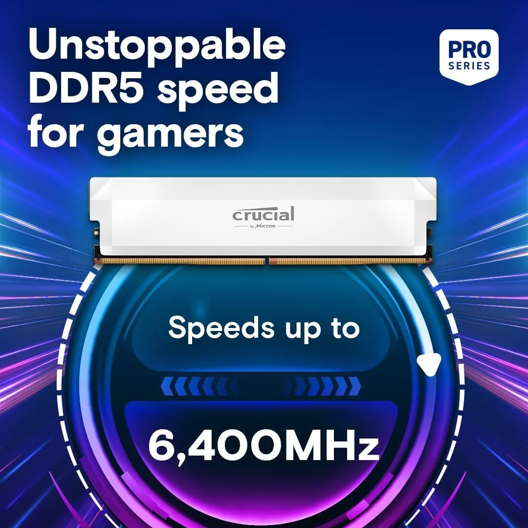 کیت رم 32 گیگابایتی Crucial Pro DDR5 (2x16GB) 6400MHz CL38، حافظه گیمینگ دسکتاپ اورکلاک، سازگار با Intel XMP 3.0 و AMD Expo - سفید CP2K16G64C38U5W کیت رم 32 گیگابایتی Crucial Pro DDR5 (2x16GB) 6400MHz CL38، حافظه گیمینگ دسکتاپ اورکلاک، سازگار با Intel XMP 3.0 و AMD Expo - سفید CP2K16G64C38U5W