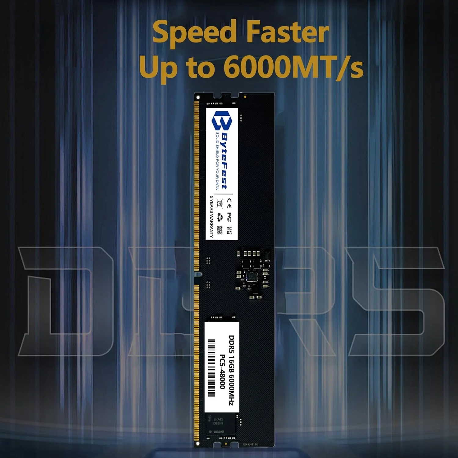 رم 16 گیگابایتی DDR5 بایت فست 6000 مگاهرتز PC5-48000 CL46 اورکلاک Intel XMP 3.0 و AMD Expo UDIMM 1.35V 288 پین سازگار ماژول حافظه ارتقاء کامپیوتر رومیزی
