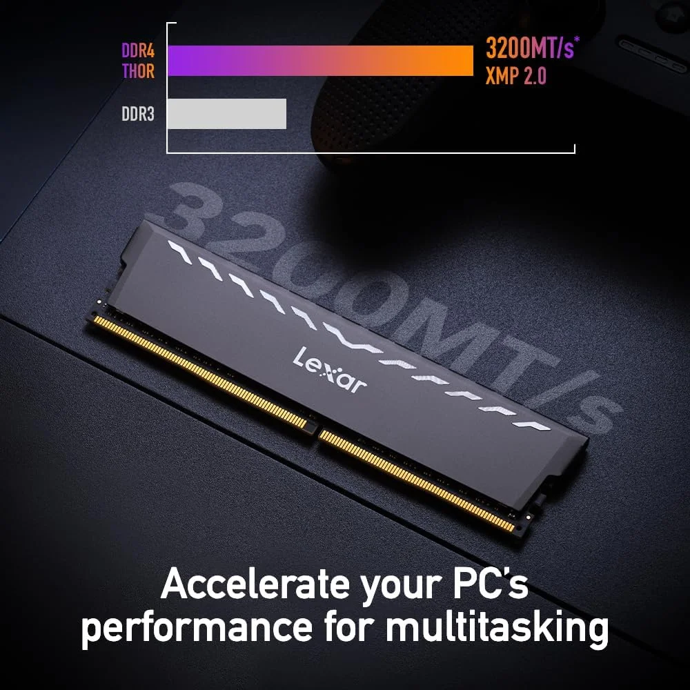 رم دسکتاپ Lexar THOR 16GB (2x8GB) DDR4 با سرعت 3200MT/s CL16 به همراه هیت سینک، Intel XMP 2.0 (مشکی) مدل LD4U08G32C16LG-RUD