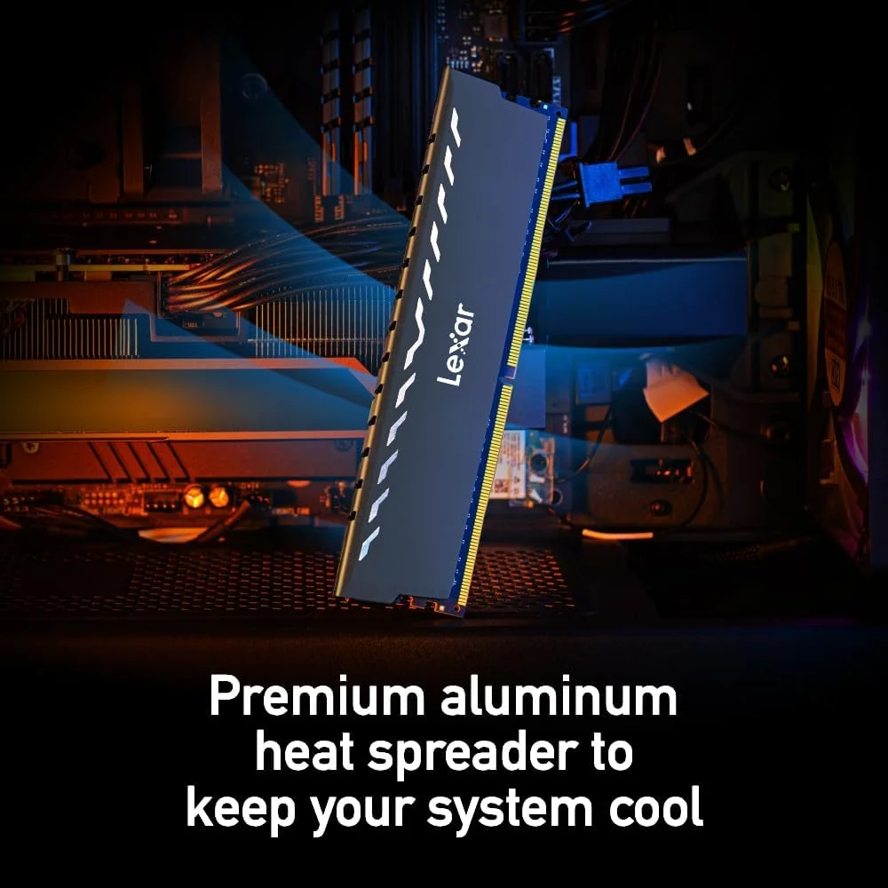 رم دسکتاپ Lexar THOR 16GB (2x8GB) DDR4 با سرعت 3200MT/s CL16 به همراه هیت سینک، Intel XMP 2.0 (مشکی) مدل LD4U08G32C16LG-RUD