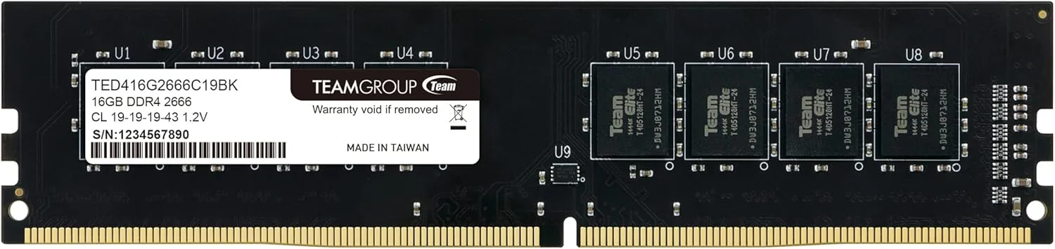 رم کامپیوتر دسکتاپ تک کاناله 16 گیگابایتی TEAMGROUP Elite DDR4 2666MHz (PC4-21300) CL19 بدون بافر Non-ECC 1.2V UDIMM 288 پین - مدل TED416G2666C1901 - (تک ماژول 16 گیگابایتی)