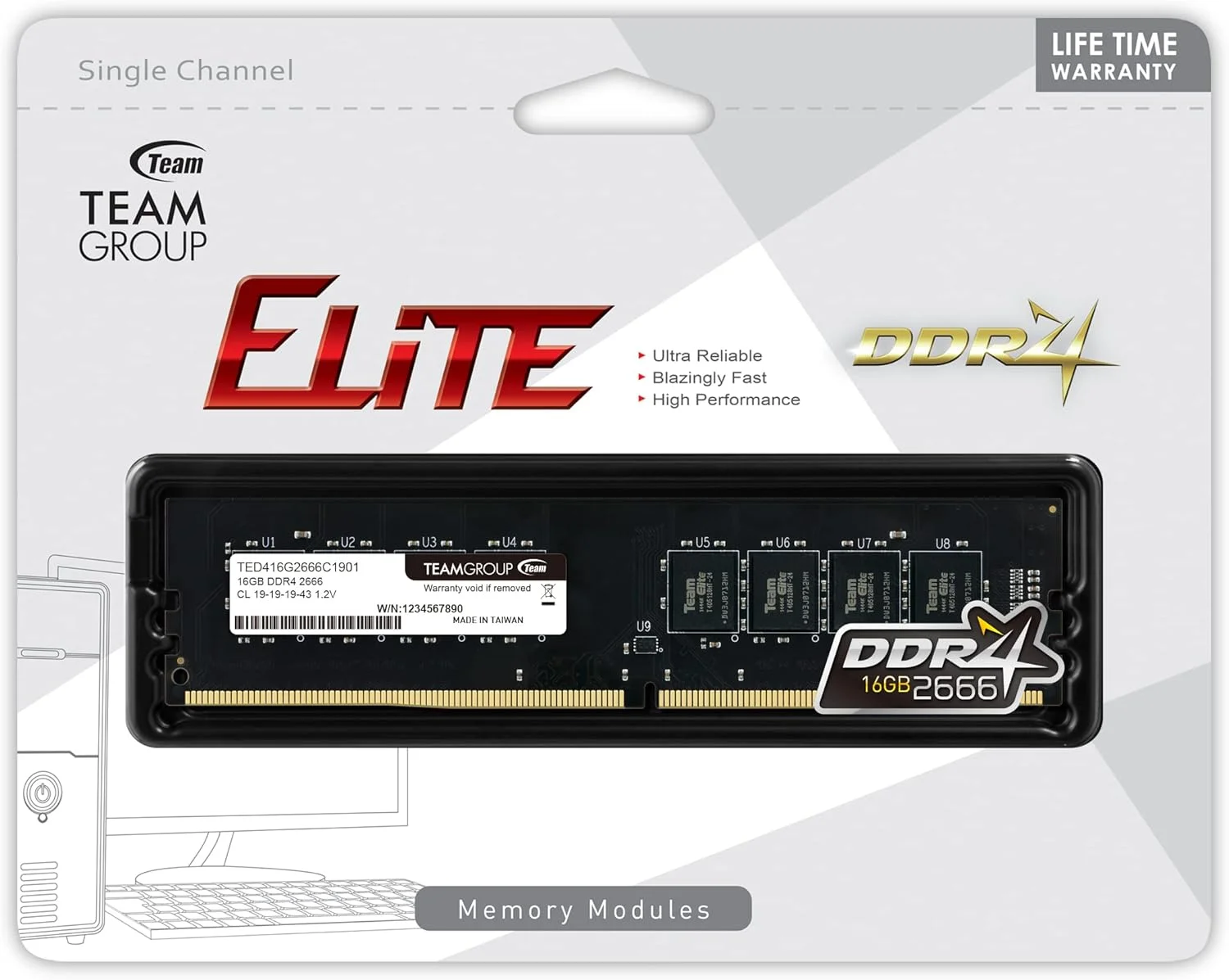 رم کامپیوتر دسکتاپ تک کاناله 16 گیگابایتی TEAMGROUP Elite DDR4 2666MHz (PC4-21300) CL19 بدون بافر Non-ECC 1.2V UDIMM 288 پین - مدل TED416G2666C1901 - (تک ماژول 16 گیگابایتی) رم کامپیوتر دسکتاپ تک کاناله 16 گیگابایتی TEAMGROUP Elite DDR4 2666MHz (PC4-21300) CL19 بدون بافر Non-ECC 1.2V UDIMM 288 پین - مدل TED416G2666C1901 - (تک ماژول 16 گیگابایتی)