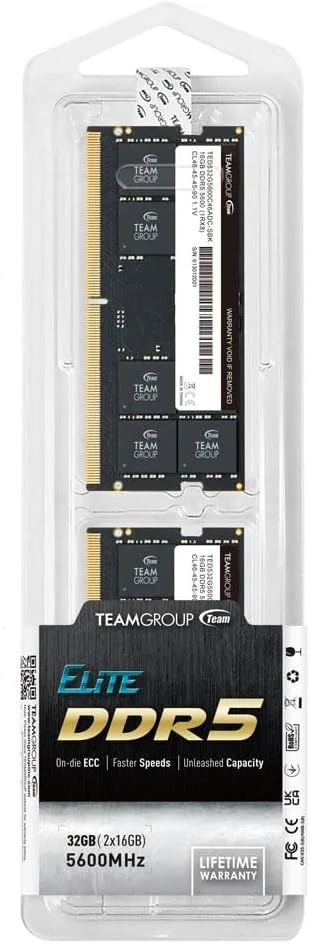 رم لپ تاپ TEAMGROUP Elite SODIMM DDR5 32GB (دو عدد 16 گیگابایتی) 5600Mhz (PC5-44800) CL46 Non-ECC Unbuffered 1.1V 262 Pin - مدل TED532G5600C46ADC-S01 رم لپ تاپ TEAMGROUP Elite SODIMM DDR5 32GB (دو عدد 16 گیگابایتی) 5600Mhz (PC5-44800) CL46 Non-ECC Unbuffered 1.1V 262 Pin - مدل TED532G5600C46ADC-S01