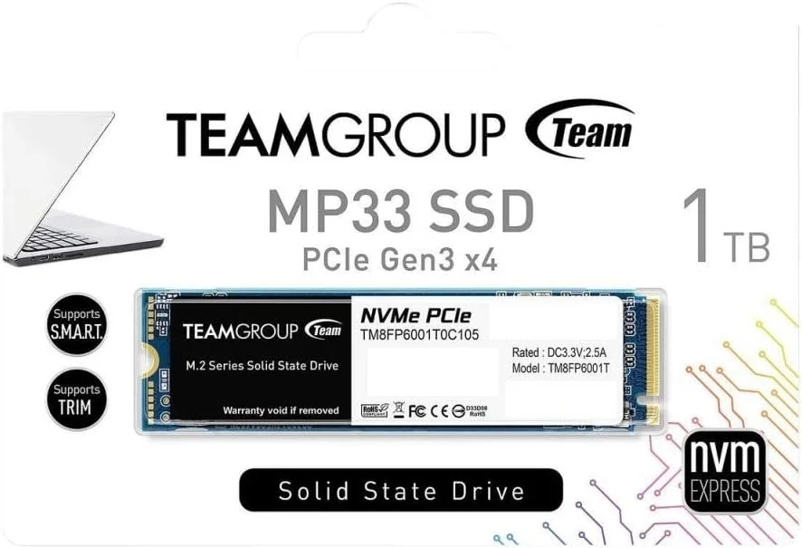 حافظه اس اس دی اینترنال Teamgroup MP33 با ظرفیت 1 ترابایت، M.2 PCIe 3.0 x4 با NVMe 1.3، سرعت خواندن 1800 مگابایت بر ثانیه و سرعت نوشتن 1500 مگابایت بر ثانیه