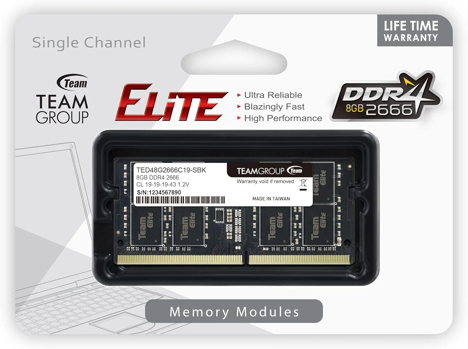 رم لپ تاپ TEAMGROUP Elite DDR4 8GB تک کاناله 2666MHz (PC4-21300) CL19 Unbuffered Non-ECC 1.2V SODIMM 260-Pin - مدل TED48G2666C19-S01 - (تک ماژول 8 گیگابایتی)