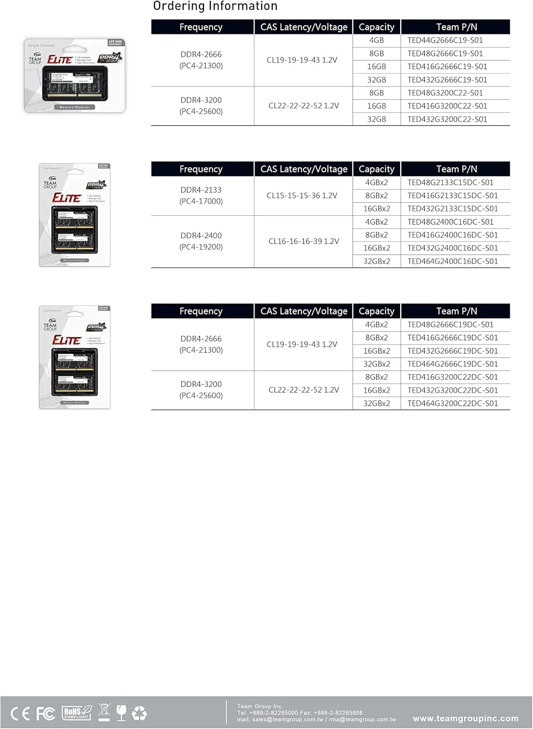 رم لپ تاپ TEAMGROUP Elite DDR4 8GB تک کاناله 2666MHz (PC4-21300) CL19 Unbuffered Non-ECC 1.2V SODIMM 260-Pin - مدل TED48G2666C19-S01 - (تک ماژول 8 گیگابایتی)