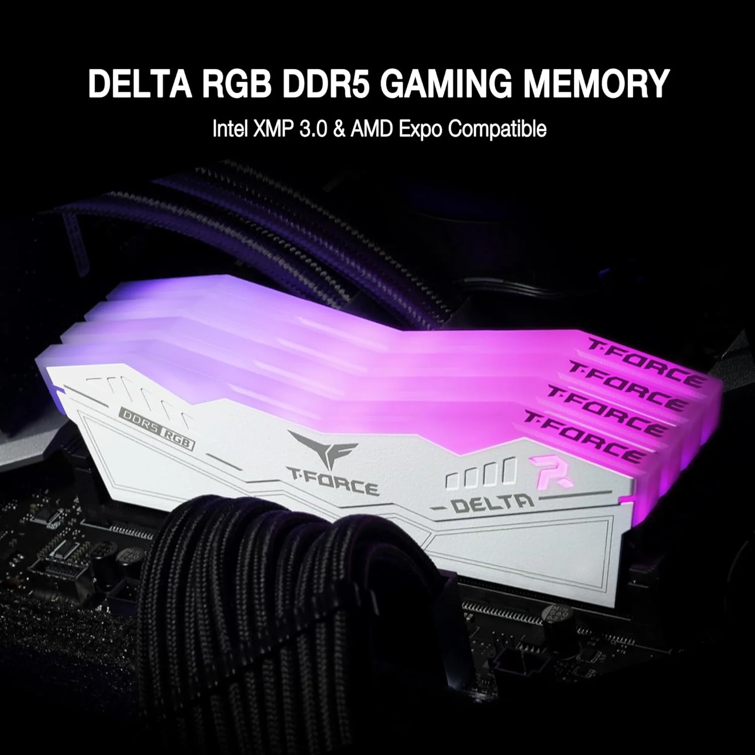 رم دسکتاپ TEAMGROUP T-Force Delta RGB DDR5 با ظرفیت 32 گیگابایت (2x16GB) 6000MHz PC5-48000 CL38 سازگار با Intel XMP 3.0 و AMD Expo - مدل FF4D532G6000HC38ADC01 - رنگ سفید