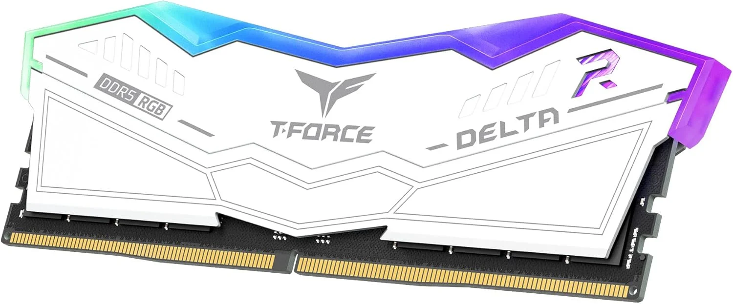 رم دسکتاپ TEAMGROUP T-Force Delta RGB DDR5 با ظرفیت 32 گیگابایت (2x16GB) 6000MHz PC5-48000 CL38 سازگار با Intel XMP 3.0 و AMD Expo - مدل FF4D532G6000HC38ADC01 - رنگ سفید