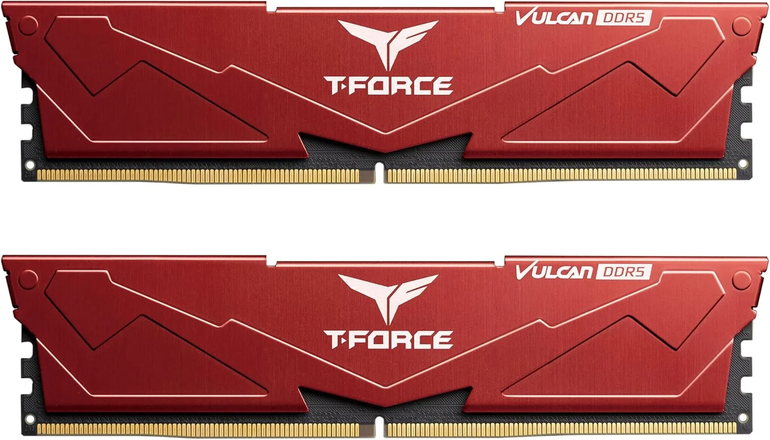 رم دسکتاپ TEAMGROUP T-Force Vulcan DDR5 64GB (2x32GB) 6000MHz (PC5-48000) CL38 سازگار با Intel XMP 3.0 و AMD Expo قرمز مدل FLRD564G6000HC38ADC01