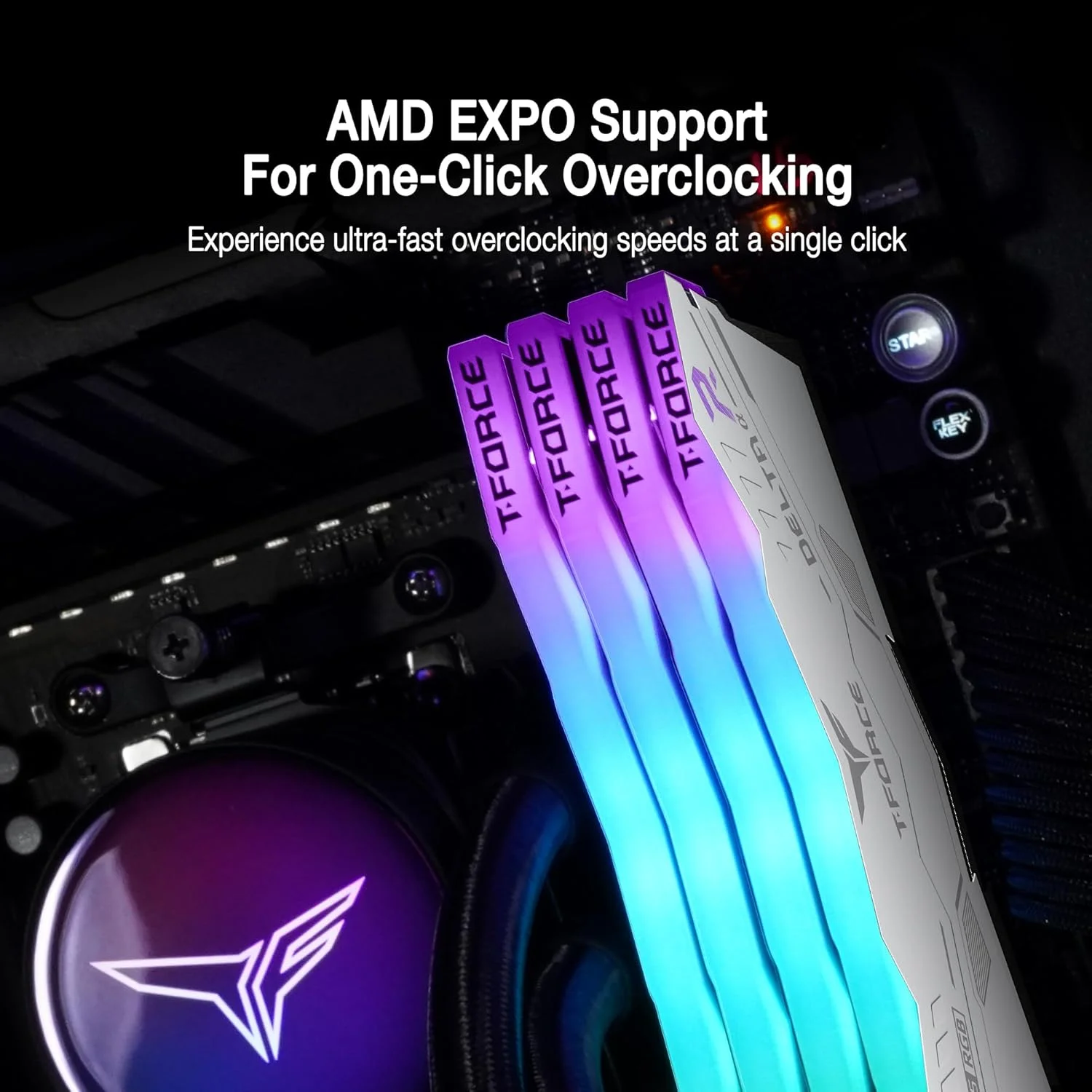 کیت رم ۳۲ گیگابایتی (۲x۱۶GB) DDR5 RGB تیم گروپ T-Force Delta Alpha با فرکانس ۶۰۰۰ مگاهرتز (PC5-48000) CL38، سازگار با Intel XMP 3.0 و AMD Expo، ماژول حافظه دسکتاپ، سفید مدل FF8D532G6000HC38JDC01