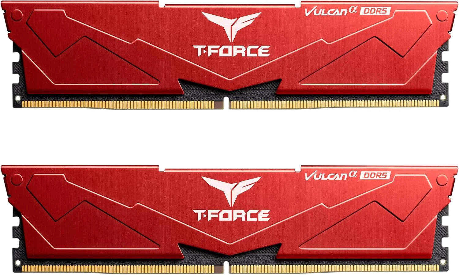 کیت رم 64 گیگابایتی TEAMGROUP T-Force Vulcan Alpha DDR5 (2x32GB) 6000MHz (PC5-48000) CL38 ماژول حافظه دسکتاپ رم بهینه شده AMD مدل FLARD564G6000HC38GDC01